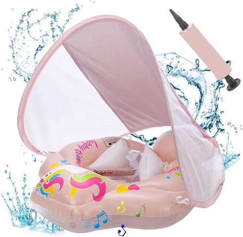 Babyzwemring met afneembaar zonnedak - zwemhulp verstelbare schouderbanden - zwemtrainer opblaasbare zwemdrijver voor baby's - 3 tot 36 maanden Zwemband met zonnescherm