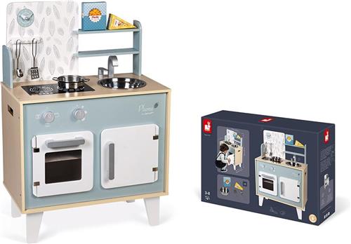 Janod Keuken - Wooden Feather - Houten Speelgoedkeuken Met Zachte Kleuren - 5 Accessoires Inbegrepen - Hoogte Werkblad: 50 Cm - Geschikt Vanaf 3 Jaar