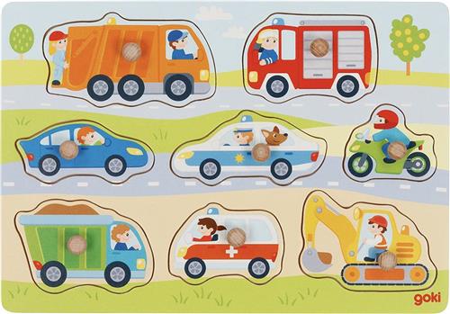 Goki Houten Noppenpuzel Voertuigen, 7st.
