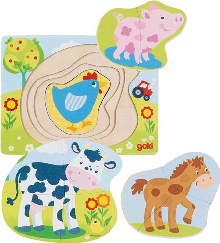 Goki Houten Lagenpuzzel Boerderijdieren, 10st.