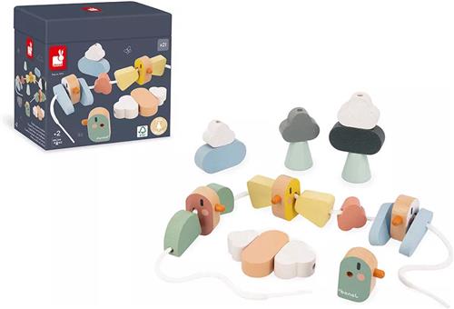 Janod Sweet Cocoon - Vogelkralen - Set Van 20 Houten Kralen, Ontworpen Voor Kleine Handjes - Maak Samen Grappige Vogels! - Geschikt Vanaf 2 Jaar