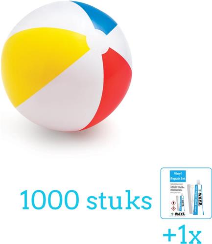 Intex Opblaasbare Strandbal Glossy - Medium - 51 cm - 59020NP - Diameter 51 cm - 1000 stuks - Voordeelverpakking - Inclusief WAYS Reparatiesetje (1 stuks)