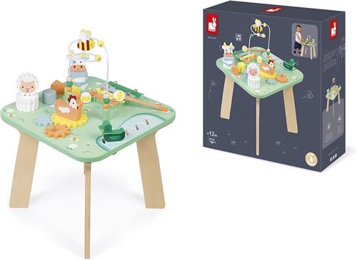 Janod Ik Leer - Houten Activiteitentafel De Weide - Met 7 Verschillende Activiteiten Om De Ontwikkeling Te Stimuleren - Hoogte Van De Tafel: 32 cm - Geschikt Vanaf 1 Jaar