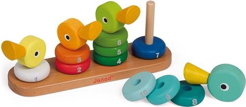 Janod Zigolos - Stapeltoren Eendenfamilie - Bouwspel Met 14 Houten Stukken Om Te Stapelen En Te Leren Tellen Van 1 Tot 10 - Geschikt Vanaf 1 Jaar