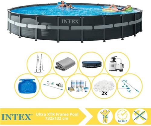 Intex Ultra XTR Frame Zwembad - Opzetzwembad - 732x132 cm - Inclusief Onderhoudspakket, Filterbollen, Onderhoudsset, Stofzuiger en Voetenbad