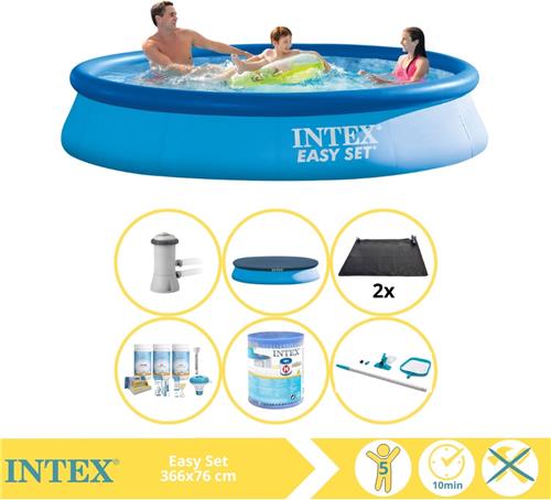 Intex Easy Set Zwembad - Opblaaszwembad - 366x76 cm - Inclusief Afdekzeil, Onderhoudspakket, Filter, Onderhoudsset en Solar Mat