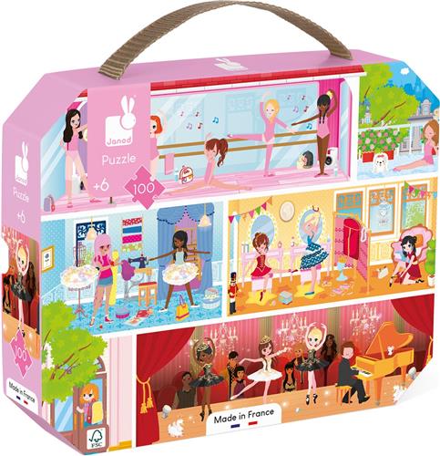 Janod - Puzzel De Dansschool - In Puzzelkoffer - 100 Stukjes - Geschikt Vanaf 6 Jaar