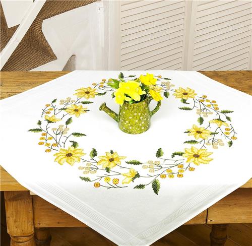 JGS ® Betoverende Borduurset met Stralende Gele Bloemen voor een Unieke Tafelloper