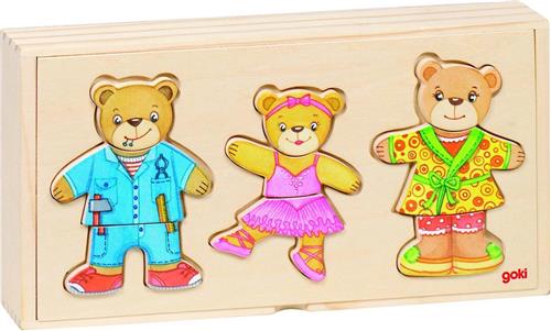 Goki Houten Aankleedpuzzel Beren in Houten Box, 36st.
