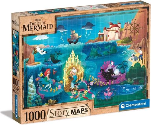 Clementoni - Puzzel 1000 Stukjes Disney Maps Little Mermaid, Puzzel Voor Volwassenen en Kinderen, 14-99 jaar, 39664