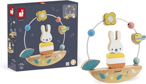 Janod Pure - Kralendoolhof en Schommelend Konijn - Leer Hoe De Delen In Elkaar Te Zetten En Te Stapelen - Stimuleert De Motoriek - Geschikt Vanaf 1 Jaar