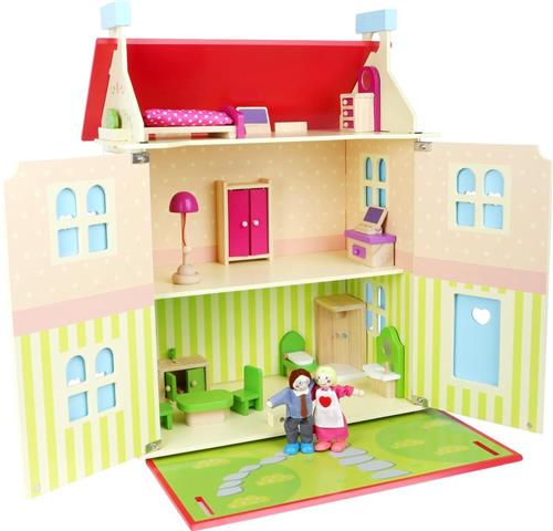 Poppenhuis - Verwijderbaar dak - Houten speelgoed vanaf 3 jaar