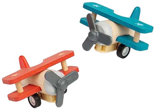 Bigjigs Houten Terugtrek Dubbeldekker Vliegtuig