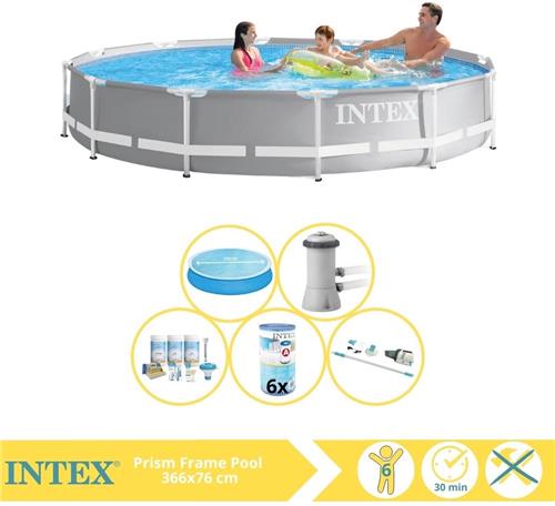 Intex Prism Frame Zwembad - Opzetzwembad - 366x76 cm - Inclusief Solarzeil, Onderhoudspakket, Filter en Stofzuiger