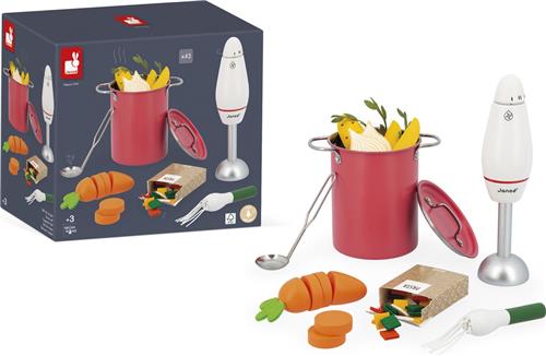 Janod In De Keuken - Soepmaakset - Een Speelset Met 43 Accessoires Om De Lekkerste Soep Te Maken! - Geleverd Met Staafmixer En Pan - Geschikt Vanaf 3 Jaar