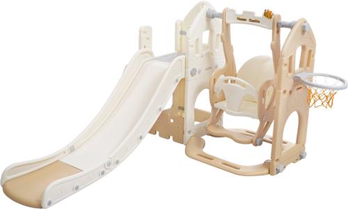 Merax 5-in-1 Speeltoestel Binnen - Kinderglijbaan met Schommel - Bruin met Wit