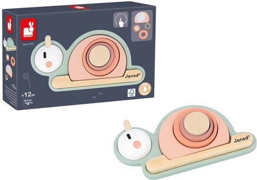 Janod Sweet Cocoon - Sensorische Houten Slak - Zet In Elkaar Als Een Puzzel Met De 6 Houten Stukjes - 4 Zintuiglijke Stukken Om Te Ontdekken Met Hun Eigen Handen! - Geschikt Vanaf 12 Maanden