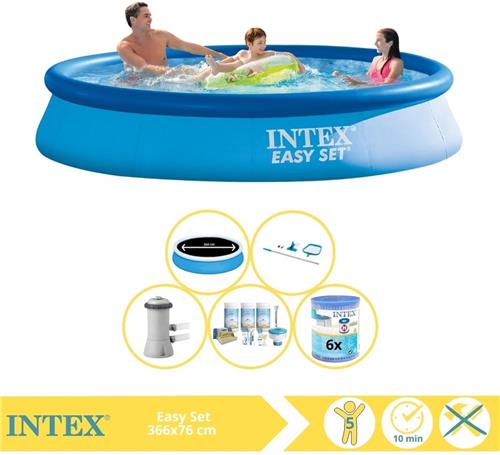 Intex Easy Set Zwembad - Opblaaszwembad - 366x76 cm - Inclusief Solarzeil Pro, Onderhoudspakket, Zwembadpomp, Filter en Onderhoudsset