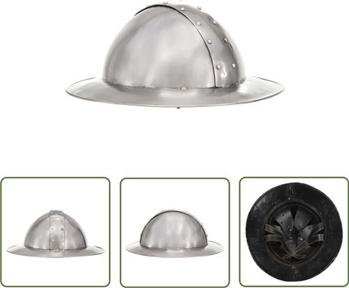 vidaXL Ridderhelm middeleeuws replica LARP staal zilverkleurig - Middeleeuwse Helm - Ridderhelm - Kethelhat - LARP Helm - Cosplay Helm