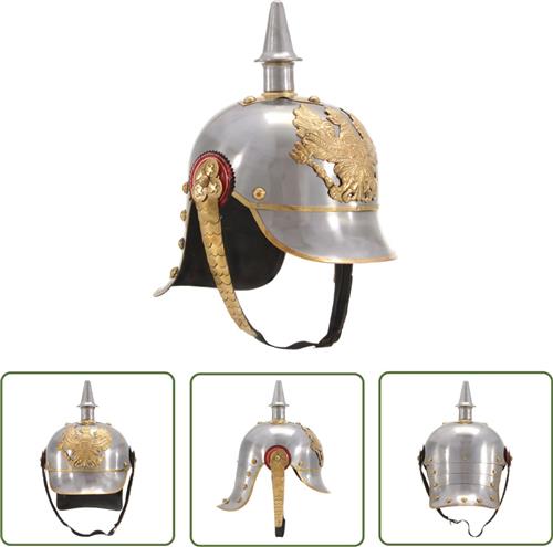 vidaXL Pickelhaube Germaans replica LARP staal zilverkleurig - Germaanse Helm - Pickelhaube - Replica Helm - LARP Helm - Historische Helm