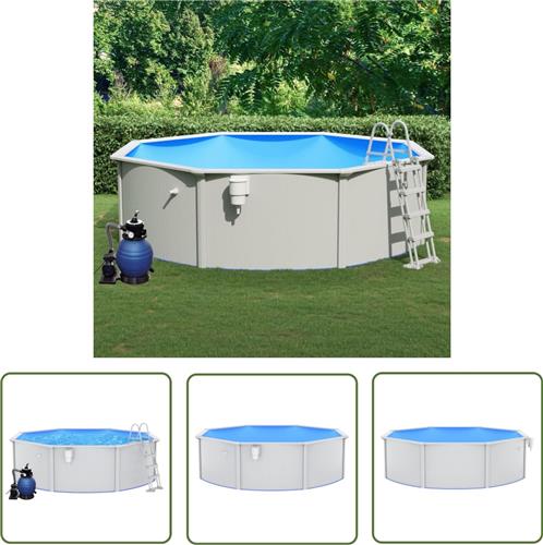 The Living Store Bovengronds Zwembad met Stalen Wanden - 460 x 120 cm - Inclusief Zandfilterpomp en Veiligheidsladder