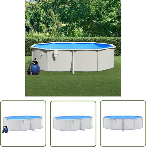 The Living Store Bovengronds Zwembad - 490 x 360 x 120 cm - Stalen wanden - PVC-voering - Skimmer - Zandfilterpomp - GS gecertificeerd