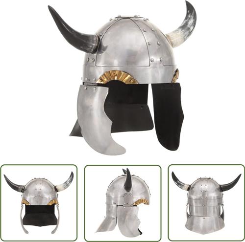 vidaXL Vikinghelm fantasie LARP staal zilverkleurig - Vikinghelm - Vikinghelmen - Ridderhelm - Fantasy Helm - Larp Helm