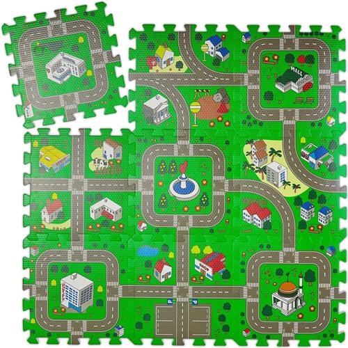 Relaxdays speelmat verkeer - puzzelmat - verkeerskleed - speeltegels - zacht - kruipmat