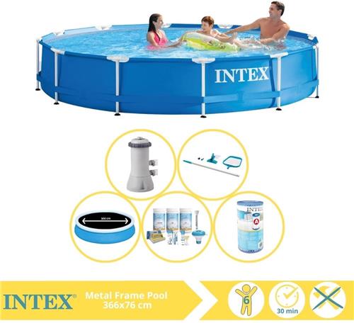 Intex Metal Frame Zwembad - Opzetzwembad - 366x76 cm - Inclusief Solarzeil Pro, Onderhoudspakket, Filter en Onderhoudsset