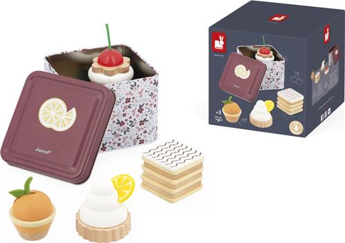 Janod In De Keuken - Houten Gebaksset - Bewaar De 4 Zoete Lekkernijen In Het Mooie Metalen Blik - Geschikt Vanaf 3 Jaar