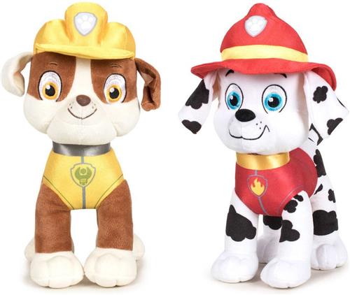 Paw Patrol knuffels setje van 2x karakters Rubble en Marshall 27 cm - Kinder speelgoed hondjes cadeau