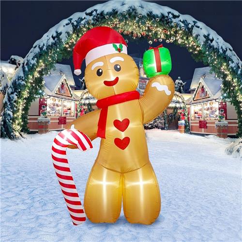 Magische 240 Cm Opblaasbare Kerstpeperkoekmannetje Met Suikerstok En LED-Verlichting Voor Betoverende Tuindecoratie!