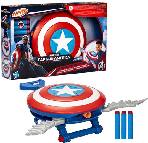 Marvel Studios Captain America Brave New World NERF Skyshot-blaster, schild-rollenspelspeelgoed