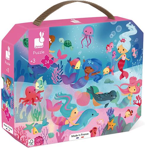 Janod - Puzzel Zeemeerminnen - In Puzzelkoffer - 24 Stukjes - Geschikt vanaf 3 Jaar
