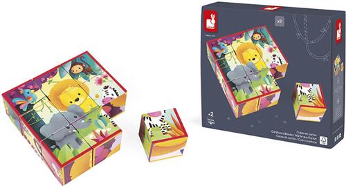 Janod Kubkid - Jungledieren - 9 Geïllustreerde Blokken Met Jungledieren - 2-In-1 Spel: Een Bouwspel En Puzzel - Geschikt Vanaf 2 Jaar