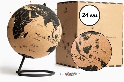 Zwarte Kurken Wereldbol 24 Cm - Vintage Wereldkaart Decoratie Voor Reisthema & Kantoor - Perfect Cadeau-Idee