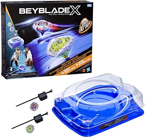 Beyblade X Drop Attack Battle-set met Beystadium, 2 rechtsdraaiende speeltollen en 2 launchers