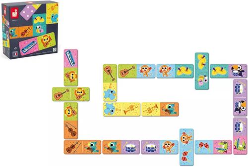 Janod Spel - Domino Muziekinstrumenten - Koppel De Dieren Aan Hun Muziekinstrumenten! - Ontwikkelt De Fijne Motoriek, Observatievaardigheden En Woordenschat - Geschikt Vanaf 3 Jaar