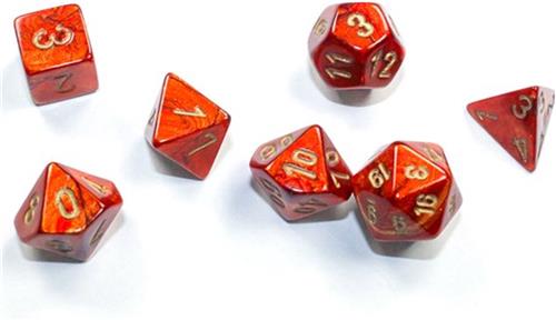 Chessex Scarab Mini-Polyhedral Scarle/gold Dobbelsteen Set (7 stuks)