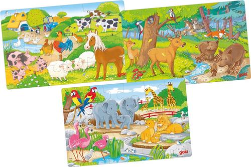 Goki Houten Legpuzzel Dieren, Set van 3