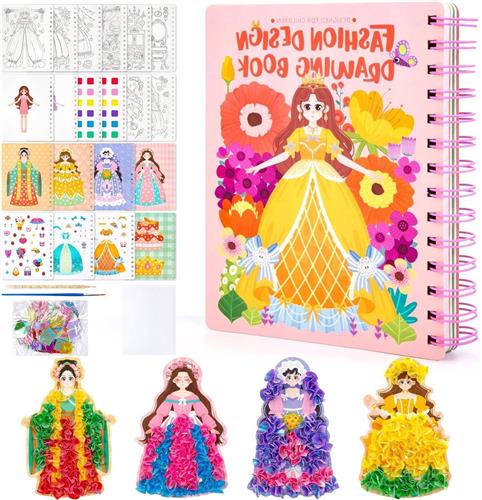 JGS Premium - Handschilderij Knutselset voor Kinderen vanaf 3 Jaar - Prinses Verkleedsticker Boek - Meisjes Speelgoed met Creatieve Puzzel - 3D Poke Art - Kunst en Punctuur - DIY Set
