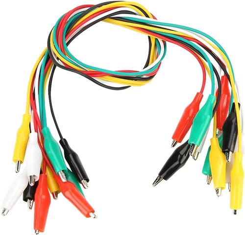 JGS Premium - Kleurrijke Dubbele Alligator Clips Set van 10 - Diverse Kleuren - Lengte 19.7 inch (50 cm) - Clip Nummer 35 mm - Dubbele Test Probes