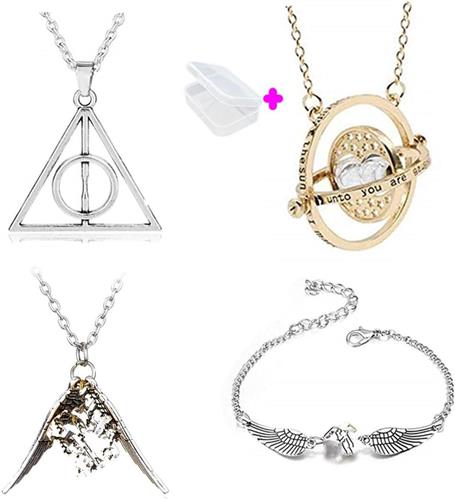 JGS Premium - Zandloper-halsketting en uil-armband set - Fansieraden van legering met opbergdoos - 5 stuks