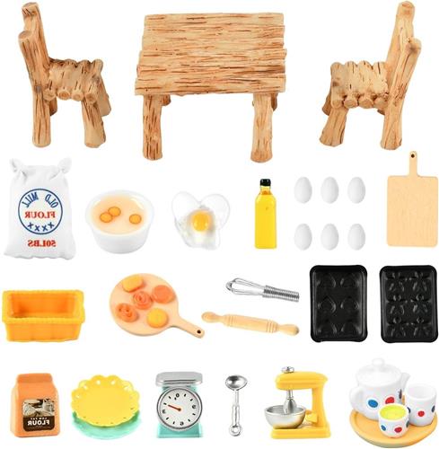 JGS Premium - Poppenhuis accessoires: miniatuur keuken meubels 1/12 schaal - Poppenhuis set met miniatuurkeuken, tafel en stoelen