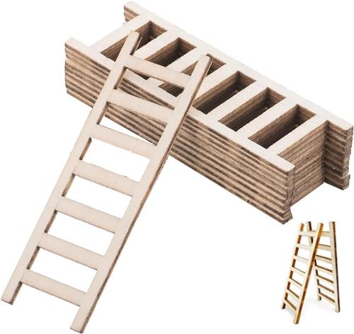 JGS Premium - Mini Houten Ladders 10 stuks voor Micro-Landschap Decoratie - Hoge Kwaliteit - 22 x 6 cm - Doe-Het-Zelf
