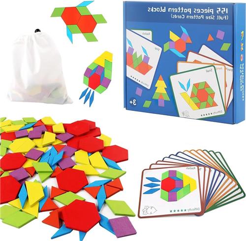 JGS Premium - Houten Legpuzzel 155 Stukjes - Geometrische Vormen Patroon Kleurrijk - Montessori Speelgoed - Educatief Speelgoed voor Kinderen