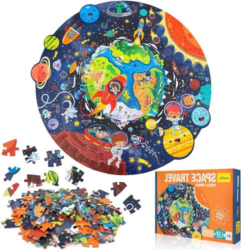 JGS Premium - Kinderpuzzel 128 stukjes educatief speelgoed houten puzzel cadeau jongens meisjes 3 5-12 jaar universumontwerp - Ontwikkeling - Plezier