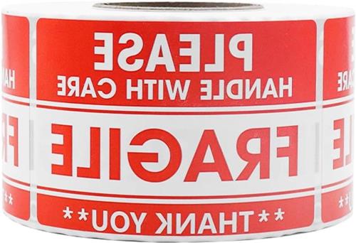 JGS Premium - 500 Fragile Stickers voor Bagage - Fragile Stickers - Handvat met zorg - Koffer Sticker - 508 x 762 mm