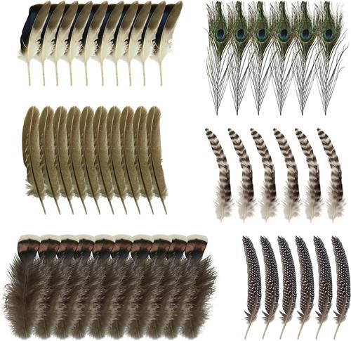 JGS Premium - Decoratieve veren 48 stuks voor knutselen en doe-het-zelfdecoratie - 6 stijlen gemengde veren voor sieraden maken - ideaal voor bruiloftsfeesten