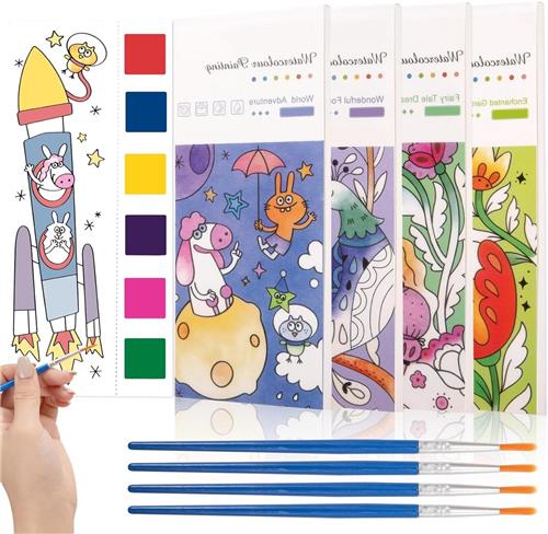 JGS Premium - Aquarel kleurboek met waterpenseel voor kinderen - DIY schilderpapier - aquareltekeningen - vanaf 3 jaar - bloemen thema